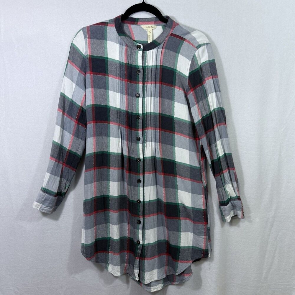 Matilda Jane Coming to Town Plaid Shirt Dress Women's Size M Holiday Pintuck